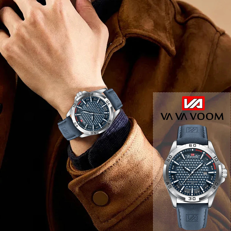 Relógio Masculino VA VA VOOM — Estilo Casual e Elegante com Pulseira de Couro Premium