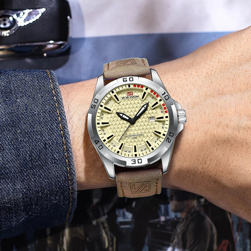 Relógio Masculino VA VA VOOM — Estilo Casual e Elegante com Pulseira de Couro Premium