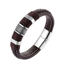 Pulseira Masculina de Couro — Estilo Vintage em Aço Inoxidável