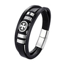 Pulseira Masculina de Couro — Estilo Vintage em Aço Inoxidável