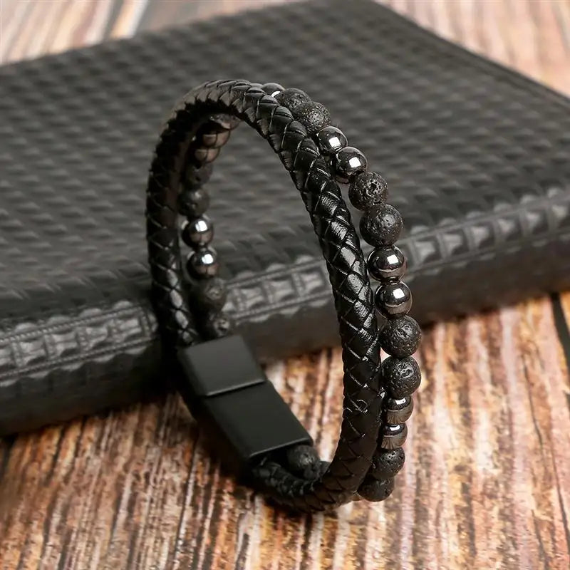 Pulseira de Couro Masculina — Força e Proteção com Olho de Tigre