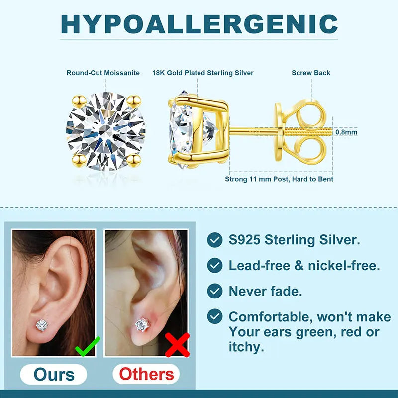 Brincos Unissex de Moissanita TUHE em Prata 925 — Estilo Hiphop Luxuoso com Fecho Rosqueado