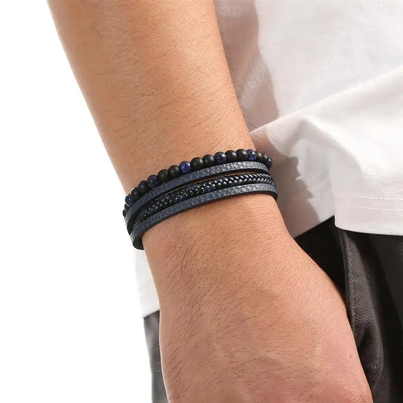 Pulseira de Couro Masculina — Força e Proteção com Olho de Tigre