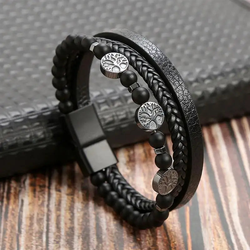 Pulseira de Couro Masculina — Força e Proteção com Olho de Tigre